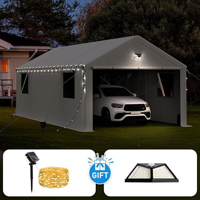 Carports Canopy 13x20 Heavy Duty, Portable Car Port Garage with Roll Up Drive Through Doors, White