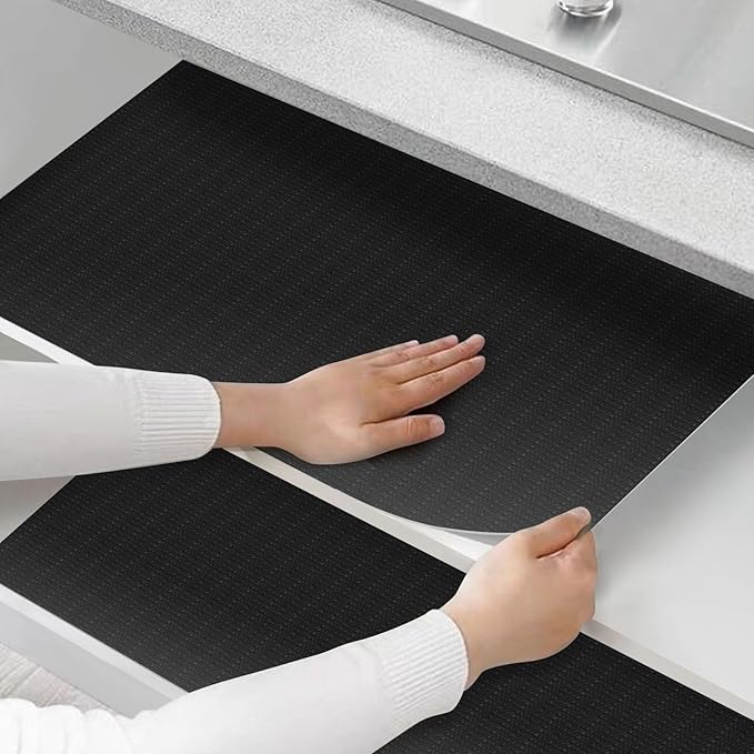 Shelf and Drawer Liner for Kitchen Cabinets Non-Adhesive, Strong Grip Non-Slip Thickened Cabinet Liners for Shelves, Waterproof Mats for Dresser Cupboard, Black, 23 in x 20 Feet