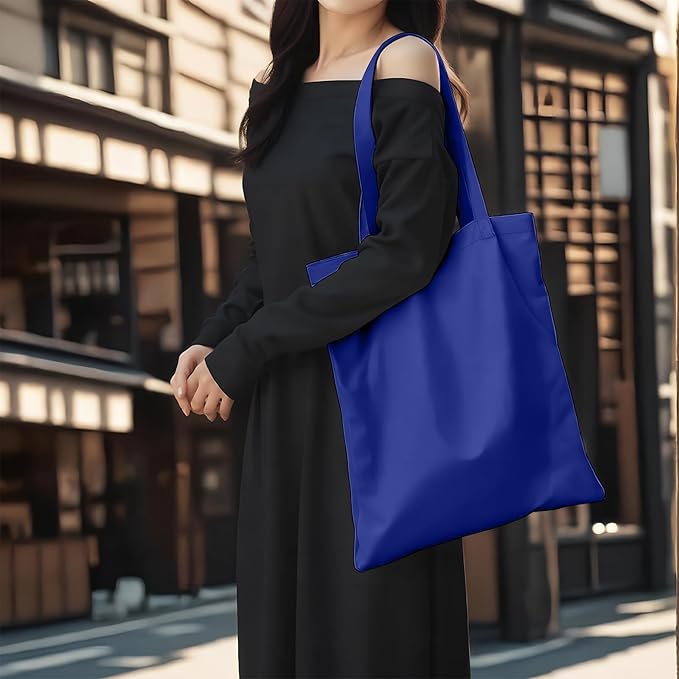 MOLOVA 1 Pack Available Premium Canvas Reusable Tote Gift Bags,Made of Natural Canvas with Handle,Work,DIY,Shopping(Navy Blue)