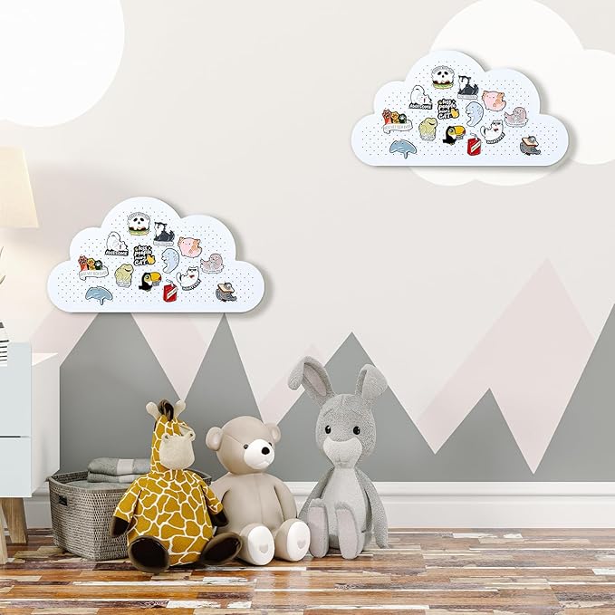 Novabright Cloud Pin Display Board 11"x 6" White Wooden Enamel Pin Pegboard with Stand Brooch Earrings Tabletop Pins Storage Board Holder Organizer Display Storage Gift for Office Deck Wall Home