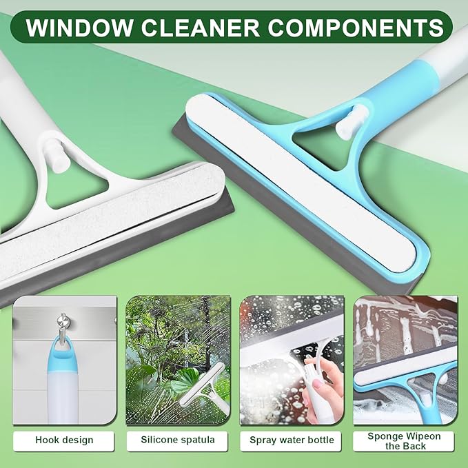 3 in 1 Window Cleaning Scraper, Window Squeegee with Sprayer, Window Cleaning Scraper for Windows, Walls, Car Windshields, Bathrooms, Kitchens, All-Purpose Window Cleaner Tool (Yellow)