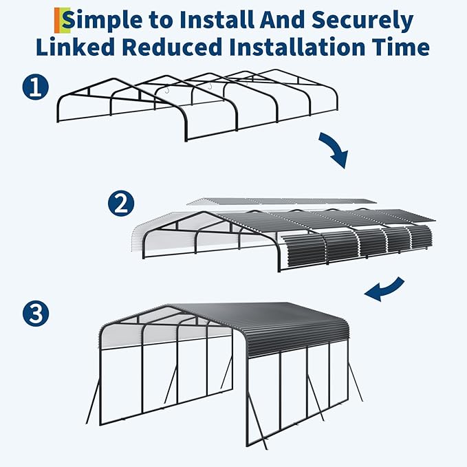 GAOMON Metal Carport, Carport with Reinforced Base and Galvanized Steel Roof, Heavy Duty Garage Car Shelter Shade, Outdoor Car Port Canopy for SUV, Truck, Boats, 12x20 FT