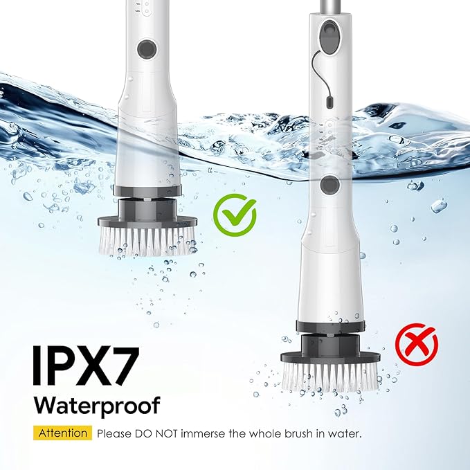 Electric Spin Scrubber, 2026 New Cordless Cleaning Brush, Shower Cleaning Brush with 7 Replaceable Brush Heads, Power Scrubber 3 Adjustable Speeds, Detachable Long Handle & IPX7 Waterproof