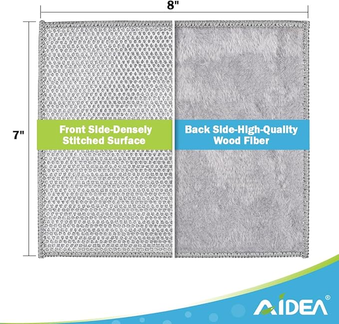 AIDEA Non Scratch Wire Dishcloth 12PK, Wire Dishwashing Rag for Wet and Dry, Dual Sided, Washable Dish Rags, Cleaning Pads Steel Scrubber for Cookware, Sinks, Dishes, Stove Tops, 7"×8"