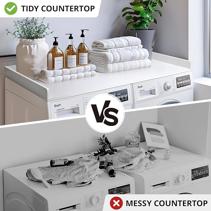 Washer Dryer Countertop, 27.5" x 54" Bamboo Washer and Dryer Countertop for Laundry Room Organization(White)