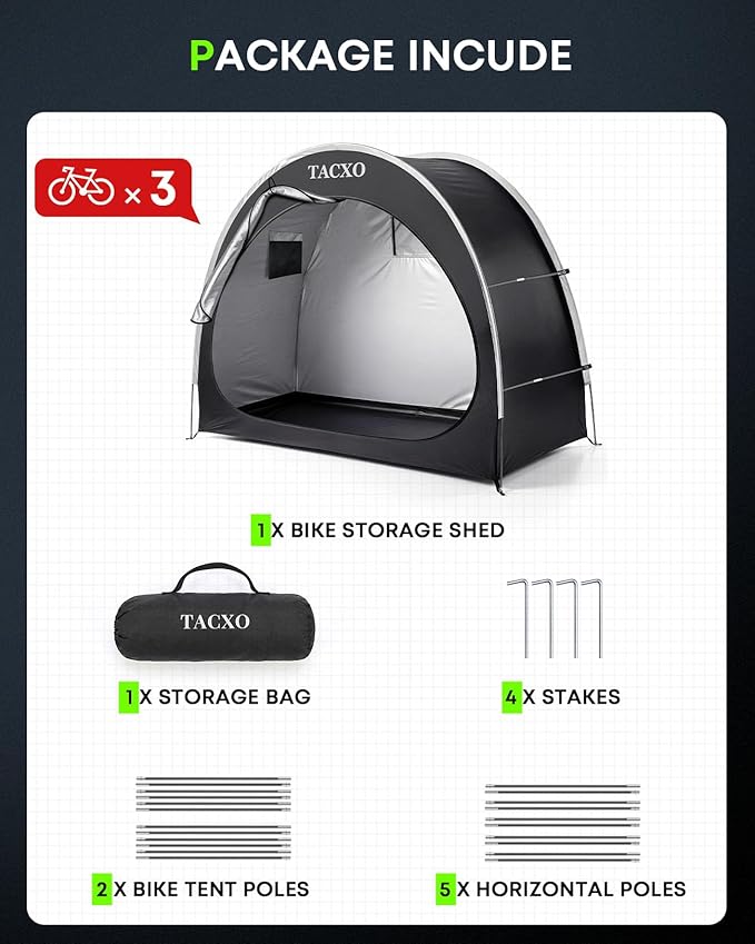 Bike Storage Shed Tent,Bike Cover Waterproof Outdoor Storage Shed with 210D Oxford Fabric PU4000 for 2-3Bikes,Portable Bicycle Shelter for Motorcycle,Garden Tools,Lawn Mower