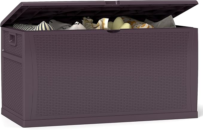 ZYJOYY 100 Gallon Waterproof Large Resin Deck Box, Indoor Outdoor Storage Box Lockabe, Outdoor Organization & Storage Deck Box with Lid for Patio Cushions, Garden Tools, UV Resistant
