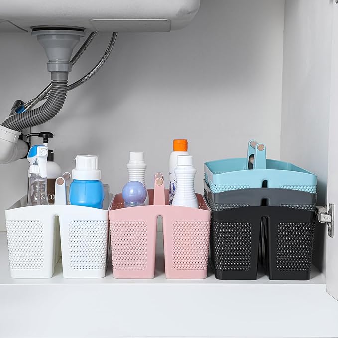 rejomiik Portable Shower Caddy Basket Plastic Cleaning Caddy Organizer Storage Tote with Handle for Bathroom, College, Dorm Room Essentials, Black