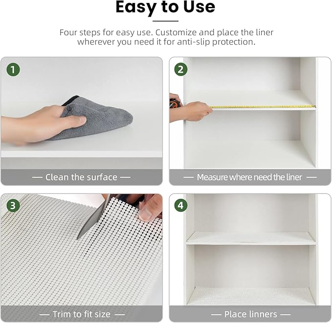 BAGAIL Drawer and Shelf Liner, 12 in X 20 Ft Non-Adhesive Shelf Liners for Kitchen Cabinets, Thick Strong Grip Liners for Desk, Shelves, Bathroom Drawers, Cabinet Protection - White