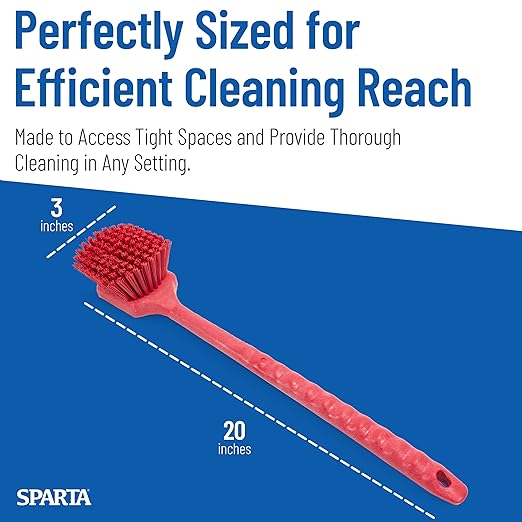 SPARTA 40501EC05 Plastic Large Scrub Brush, Kitchen Brush, Utility Brush With Long Handle For Cleaning, 20 Inches, Red, (Pack of 6)