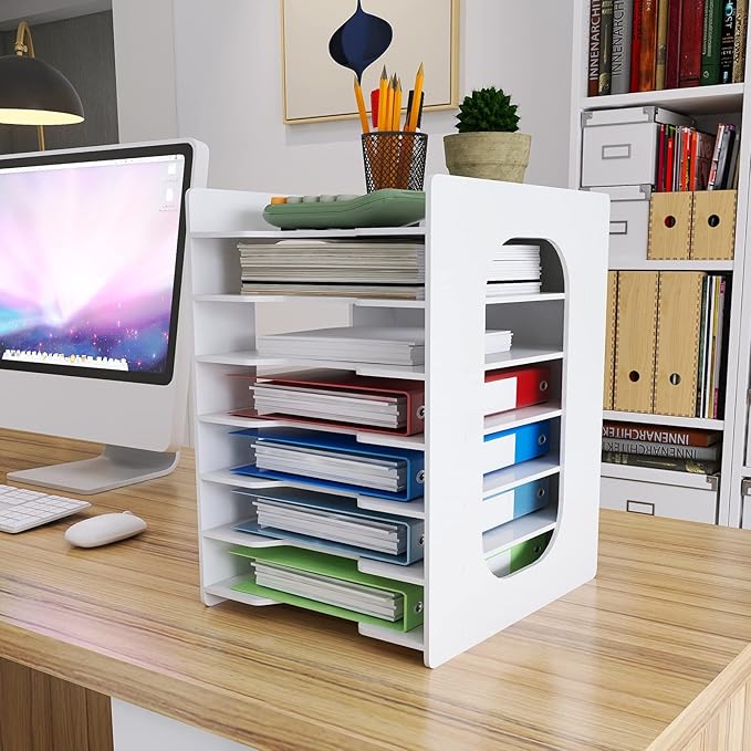 Natwind 7 Tier 10”x12” Scrapbook Paper Organizer For Desk,White File Organizer,Office Desk Organizers,Stackable Letter Tray,Paper Sorter,Document Storage Rack for Home Office School Classroom