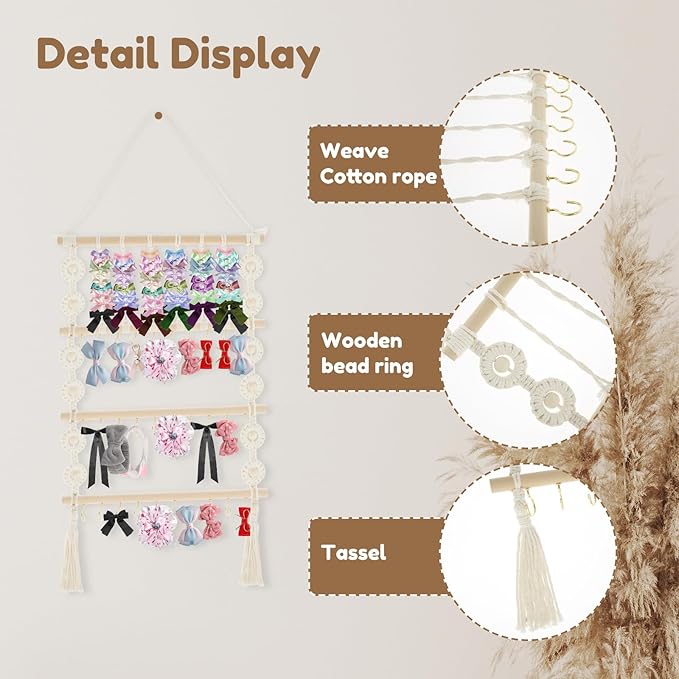 Headband Holder Hair Bow Organizer for Girls, Large Capacity Wall Hanging Hair Accessories Organizer, Practical Bow Holder, Decorative Hair Clips Storage Hanger for Hair Clips Bows Headgear