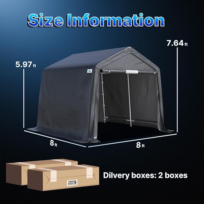 ADVANCE OUTDOOR 8x8 ft Storage Shelter Garage Tent with 2 Roll up Doors & Vents Outdoor Portable Carport for Motorcycle ATV Anti-UV Snow Resistant Waterproof, Gray