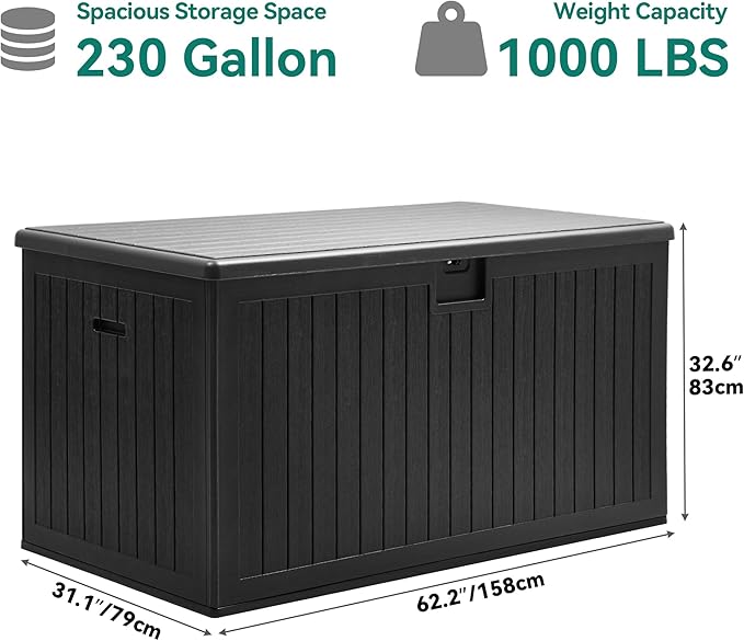 YITAHOME 230 Gallon Double-Wall Deck Box with Divider & Side Handles, Outdoor Large Storage for Patio Furniture Cushions, Garden Pool Accessories, Water Resistant & Lockable