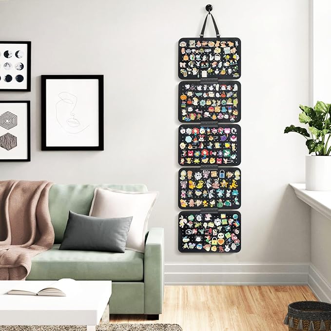 tutata Hanging Enamel Pin Collection Display Panel, Detachable Brooch Pin Pages, Badge Collection Display Holder, Black