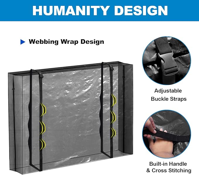 TICONN Mattress Bags for Moving, Heavy Duty Full XL Mattress Cover Storage Bag with Full-Around Handle and Adjustable Buckles (Black, Full XL)