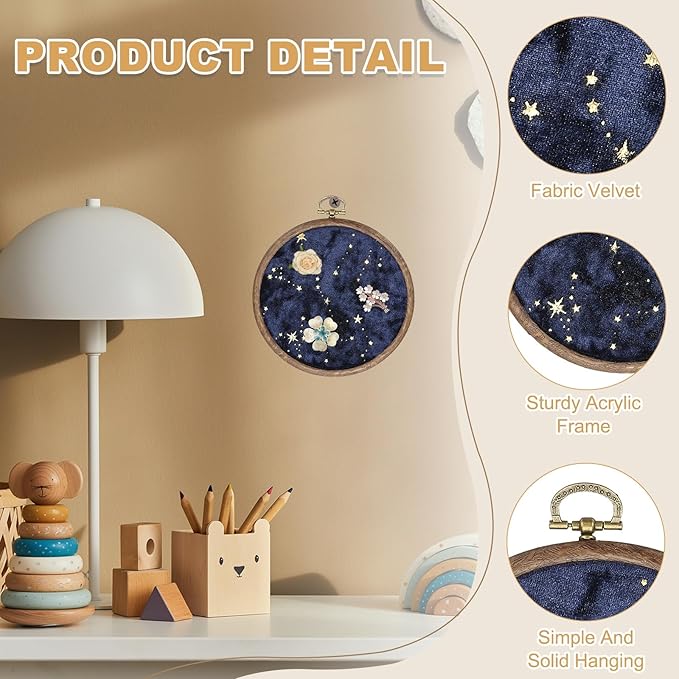 uxcell Round Pin Display Board, Velvet Wall Hanging Brooch Jewelry Display Stand Storage Holder for Enamel Pins Badges Brooches Jewelry, Star & Moon, Navy Blue