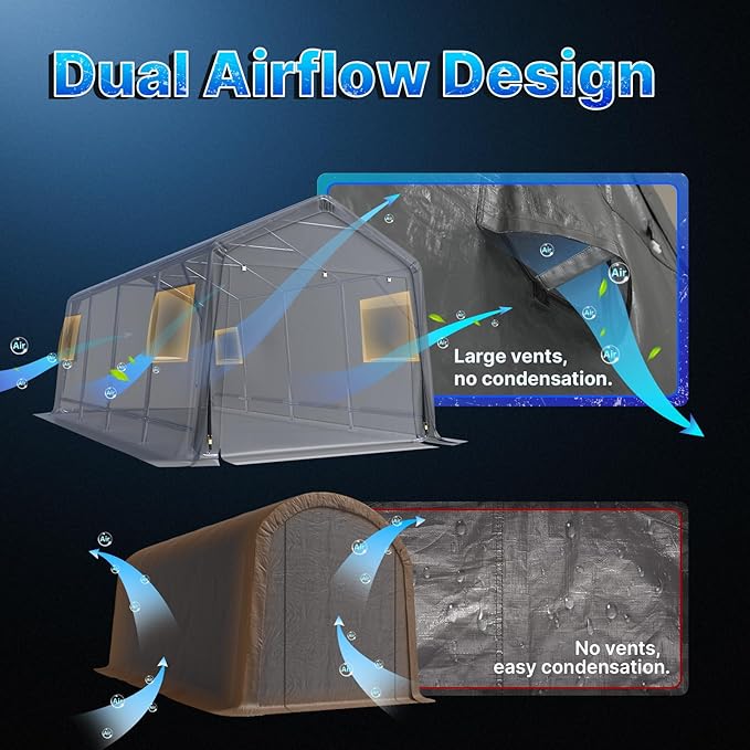 ADVANCE OUTDOOR Heavy Duty 10x20 ft Carport Outdoor Patio Portable Canopy Storage Shelter Shed with 2 Roll up Zipper Doors & Vents for Snowmobile Garden Tools, Gray