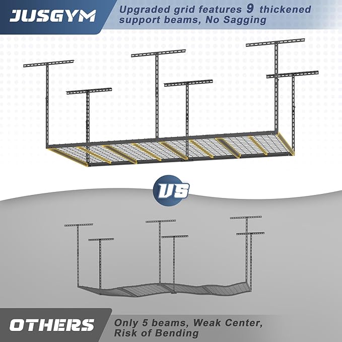 4X8FT Overhead Garage Storage Rack, 26"-40" Height Adjustable Garage Ceiling Storage Racks, Heavy Duty Metal Overhead Storage Organizer System, 750LBS Weight Capacity