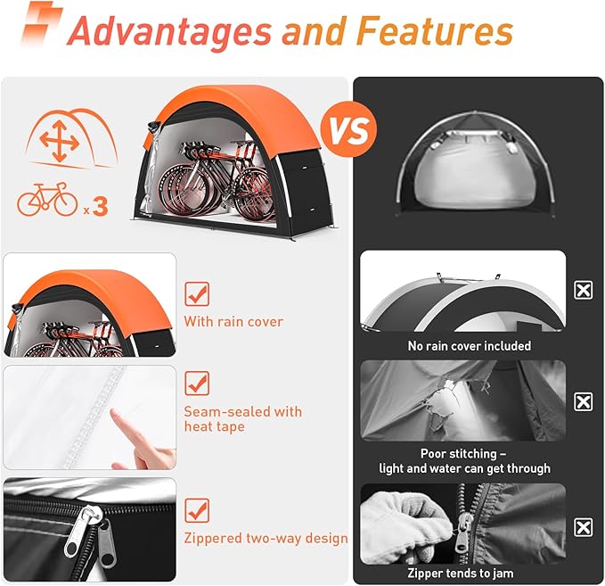 Upgraded Bike Tent with Rain Cover, Portable Outdoor Storage Shed for 2 Bikes, 210D Oxford Fabric PU4000 Waterproof, Bike Shed/Bike Cover for Motorcycles, Garden Tools, Lawn Mower