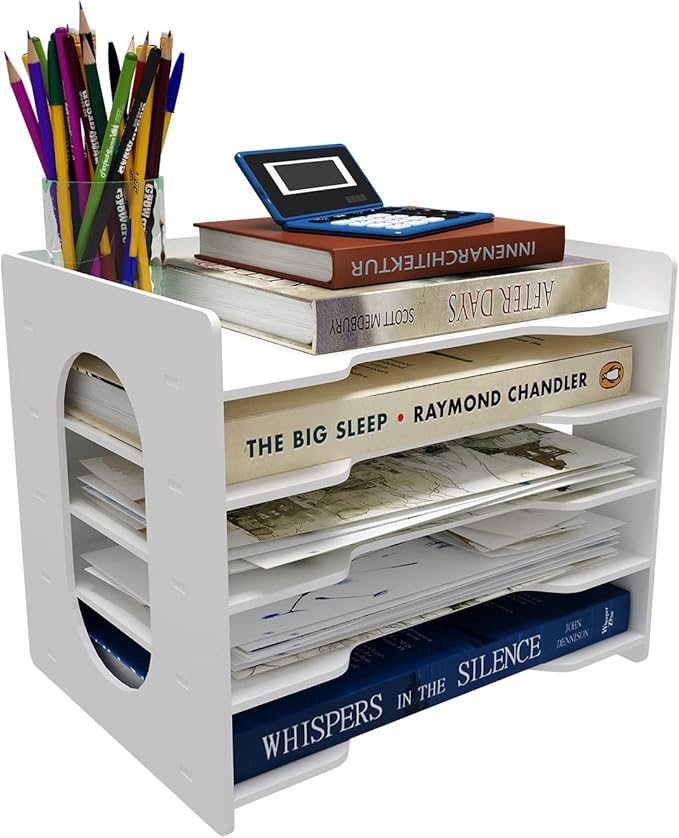 Natwind 5-Tier 10”x12” Scrapbook Desk Organizer,Paper Organizer,File Organizer,Letter tray,Paper Sorter,White File Holder for Home Office, School Classroom