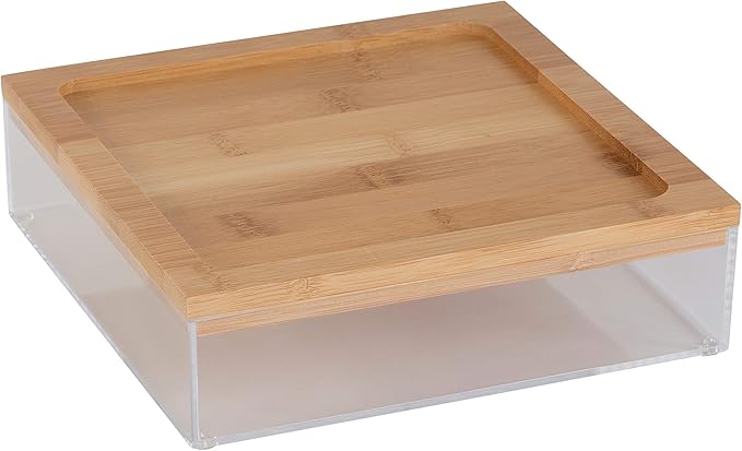 Simplify Large Square Bamboo Organizer | See-Through | Jewelry | Makeup | Cosmetics | Accessories | Bathroom & Bedroom | Vanity & Countertop | Lidded Boxes | Super Clear