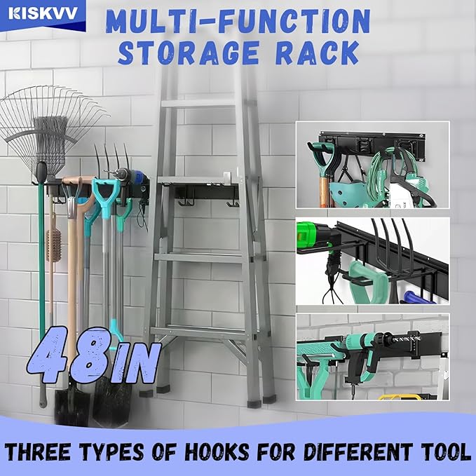 Garage Tool Organizer Wall Mount, 48 Inches Garage Storage, Carries 560 lbs with Anti-Rust, Easy Assembly, Sturdy Design,for Efficient Tool Storage Garage Organization