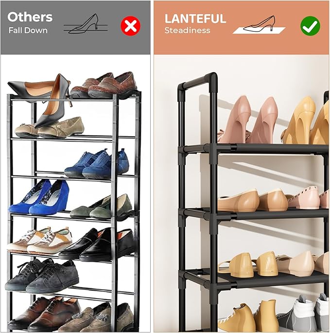 7 Tiers Shoe Rack 18-20 Pairs Boots Organizer Storage Sturdy Narrow Shoe Shelf for Entryway, Closets with Hooks, Black