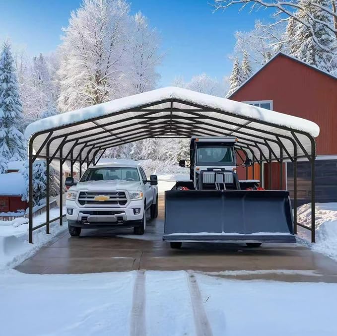 20x30 FT Metal Carport Canopy Heavy Duty with Reinforced Base and Galvanized Steel Roof & Frame, Garage Shelter for Cars, Boats and Trucks