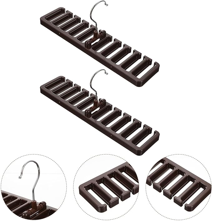 TOYANDONA Multi-Function Belt and Scarf Hanger Rack for Closet, 2pcs Brown Organizer with Multi-Slot Storage for Ties, Belts, and Scarves, Space-Saving Accessory Organizer for Home Wardrobe