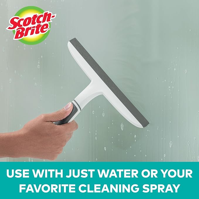 Scotch-Brite, All-Purpose 10 Inch Dual Blade Streak-Free Squeegee, Safe on Mirrors, Glass Shower Doors, Windows, Sinks and More