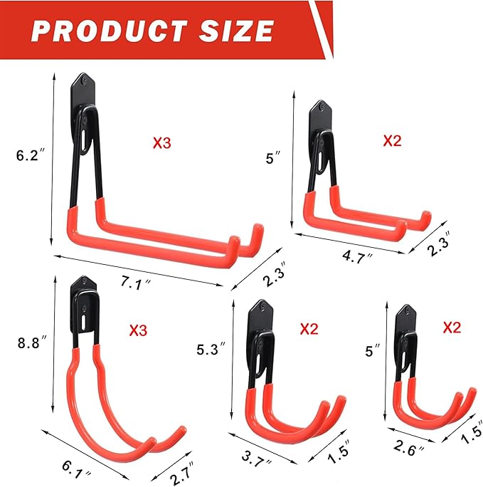 Wallmaster Garage Hooks Organizer Kit,12 Pack Adjustable Heavy Duty Shelving Hook,Wall Mount Utility Steel Garage Organization, for Organizing Garden Tools