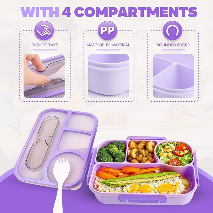 EASYFUN Bento Box Adult, Lunch Box, 4-Compartment Lunch Containers, Drop-Proof, Dishwasher Safe & Made with BPA-Free Materials (Green)