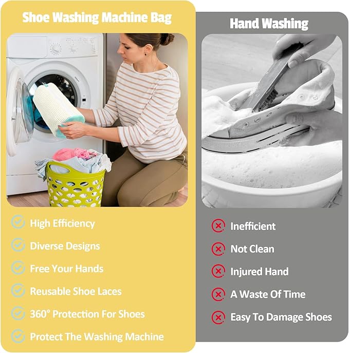 Shoe Washing Machine Bag:Shoe Washing Bag for Dryer & Washer, 2pcs Reusable Laundry Shoe Bag for Sneaker Tennis Shoes Unstain Cleaner Kit XXL (White)