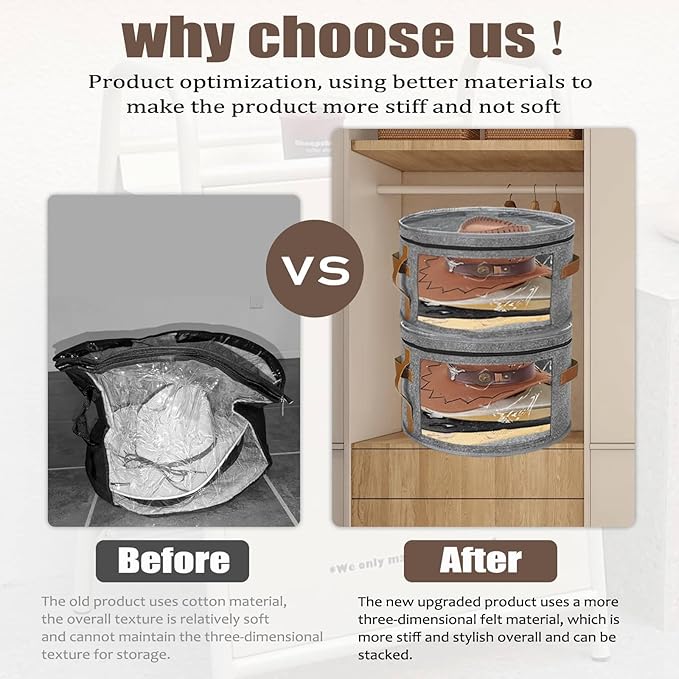 STARGAZ Oversized Clear Hat Storage Bag, Hat boxes for women storage, Cowboy hat storage, Hat accessories, hat organizer for closet, hat travel case with Handle, Holds Up to 10 Hats (Grey 1 Pack)