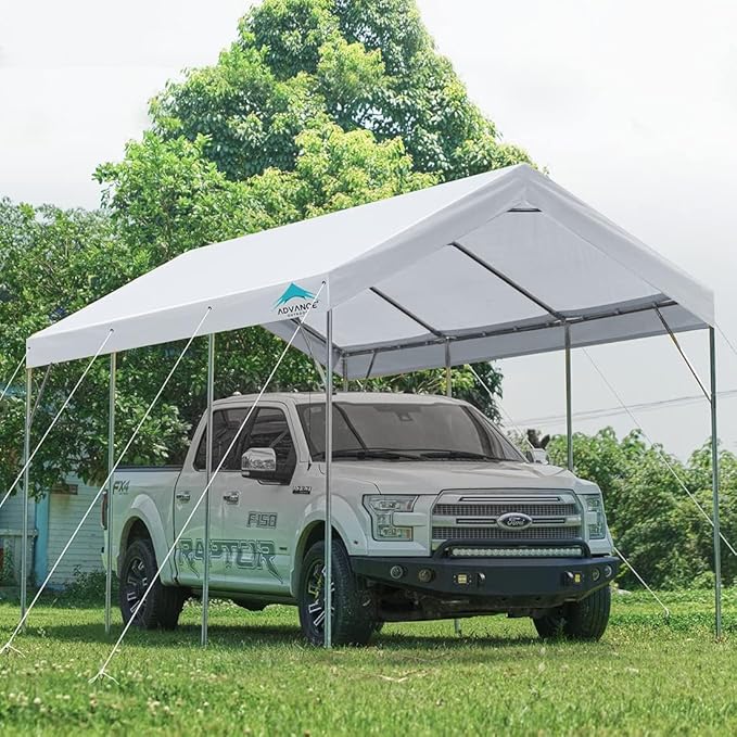 ADVANCE OUTDOOR 12x20 ft Heavy Duty Carport Potable Car Canopy Garage Party Tent Boat Shelter, Adjustable Height from 9.5 ft to 11 ft, White