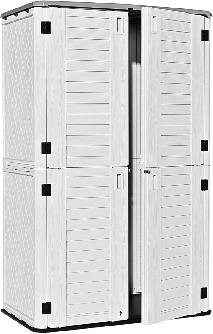 ZZM Large 67 Cu.ft Waterproof Storage Shed, Outdoor Storage Cabinet，Durable Resin Sheds for Patio Furniture, Garden Tools, Pool Accessories, Mower Storage (White)