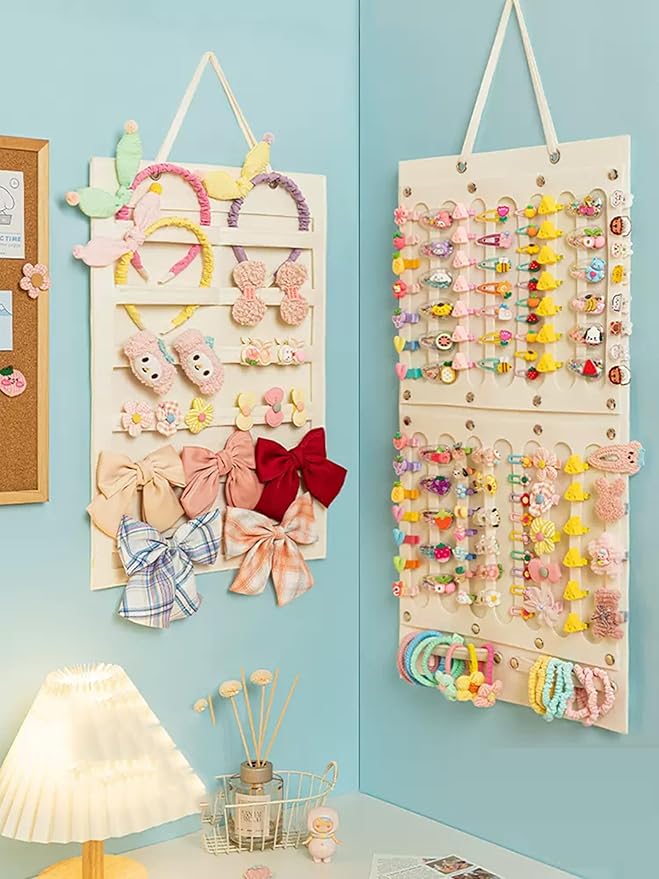 2 Pack Hair Bows Holder,Hair Clips Storage Hanger Large Capacity,Hair Bows Organizer Wall Hanging for Girl Room,Hair Accessories Organizer（White）