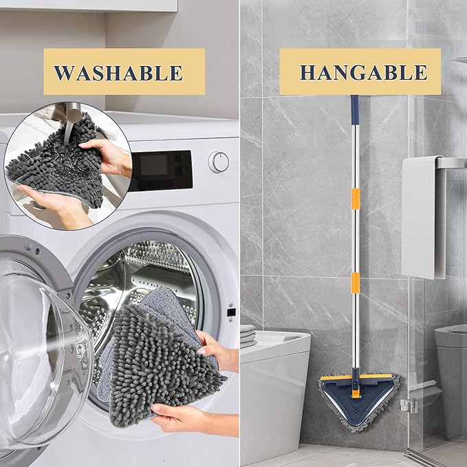 5 in 1 Wall Cleaner Mop, 78 Inch Base Board Cleaner Tool with Long Handle, 360° Wall Washing Tool for Ceiling, Floor and Window Cleaning with 3 Microfiber & 3 Chenille Pads