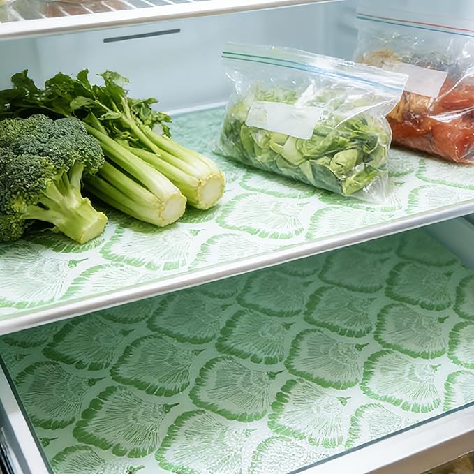 Drawer and Shelf Liner - Green Banana Leaf Pattern,Non Adhesive Non Slip Waterproof Easy-Clean Liner for Kitchen Cabinet, Refrigerator, Bathroom, Pantry Storage Drawers, 12 in x 10 Ft.