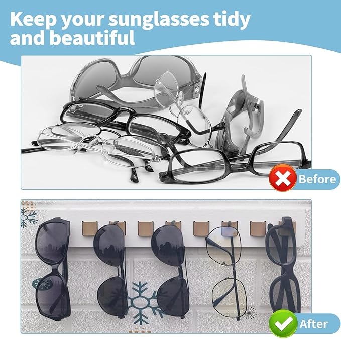 Sunglasses Organizer Wall Mounted Wood Sunglass Holder for Home Glasses Holder/Sunglasses Rack,Home Decor (White-1pcs-long)