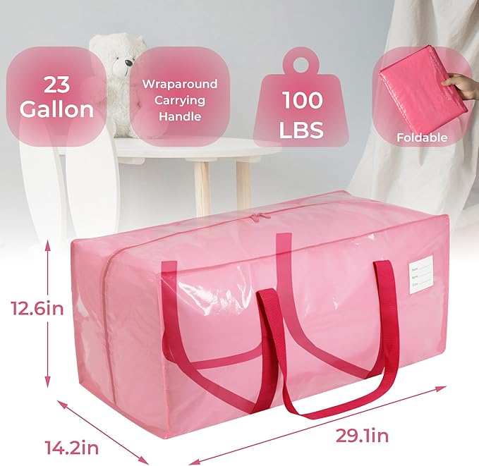 8 Pack Extra Heavy Duty Large Moving Bags with Comfortable Handle & Strong Zipper,Storage Totes for Space Saving Moving Storage College Supplies Alternative to Moving Box,Pink
