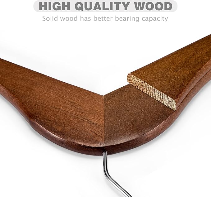 HOUSE DAY Bulk Wooden Hangers 200 Pack, Heavy Duty Wood Coat Hangers for Closet, Smooth Finish Woode Suit Hanger with Non Slip Pants Bar, Sturdy Wood Clothes Hanger for Shirts, Walnut