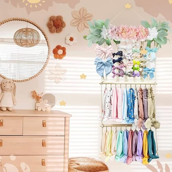 Hanging Hair Accessories Organizer, Hair Clips Storage Holder, Hair Bow Holder Organizer, Headband Holder, Hair Accessories Storage Display Wall Hanging Decor for Women Girls Room Closet Door(Pink)