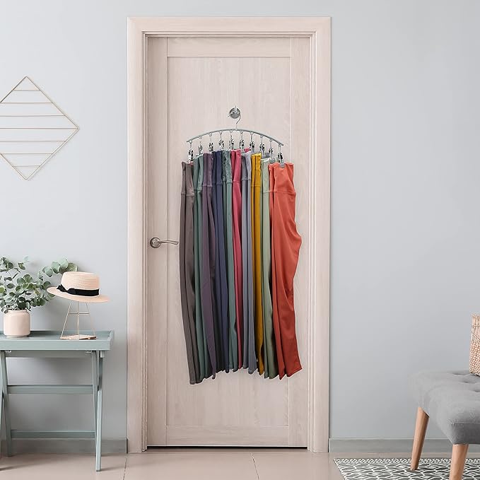 Legging Organizer for Closet, Metal Yoga Pants Hanger w/Rubber Coated 2 Pack w/10 Clips Hold 20 Leggings, Hangers Space Saving Hanging Closet Organizer for Closet Organizers and Storage-Grey
