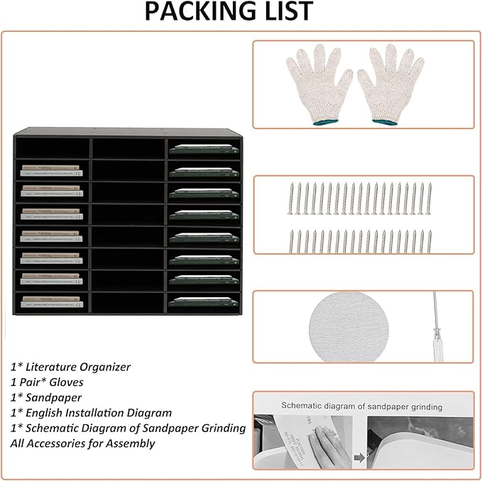 LOYALHEARTDY Literature Organizer, 24 Compartments Paper Storage Cabinet Mail Organizer, 29X 11.9 X 23.5 Inch Desktop File Sorter Mail Center Mailbox School Classroom Keepers for Home&Office, Black