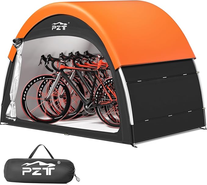 Upgraded Bike Tent with Rain Cover, Portable Outdoor Storage Shed for 4-5 Bikes, 210D Oxford Fabric PU4000 Waterproof, Bike Shed/Bike Cover for Motorcycles, Garden Tools, Lawn Mower