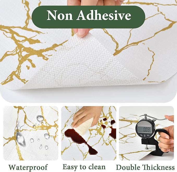 Drawer and Shelf Liner for Kitchen Cabinet Non Slip Waterproof Shelf Paper 12 in X 30 Ft Non Adhesive Refrigerator Liners Gold White Marble Easy Liners for Bathroom Cupboard