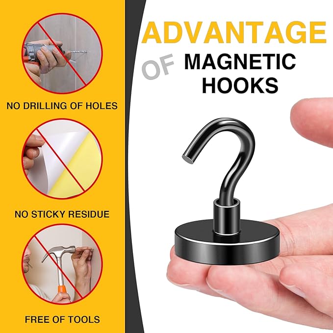 DIYMAG Magnetic Garage Hooks 10 Pack, 170lbs 2026 Cruise Cabin Ship Essentials Hook Heavy Duty Strong Magnets Fridge for Classroom Wall Mount Kitchen Grills Black
