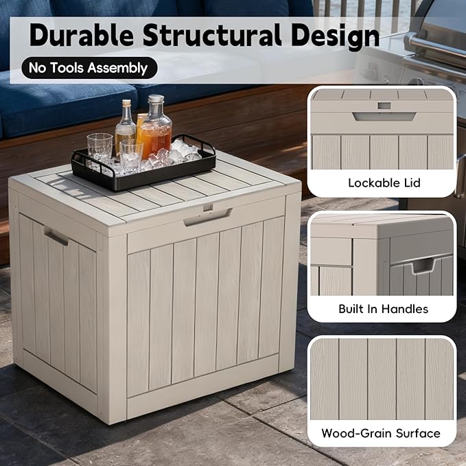 Outdoor Storage Box, 35 Gallon Deck Box Waterproof, Resin Patio Storage Bin for Package Delivery, Patio Furniture Cushion, Garden Tools, Pool Accessories, Weatherproof, Grey